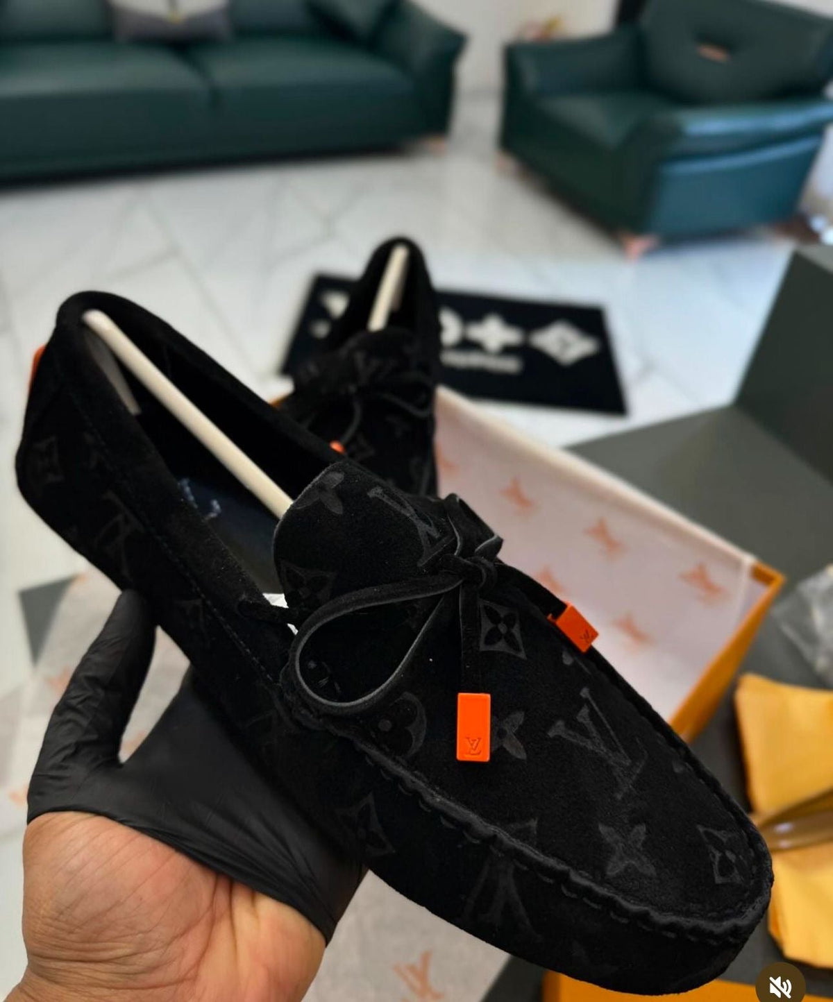 Louiss Vuittion Suede Embossed Luxury Loafers ( BLACK)