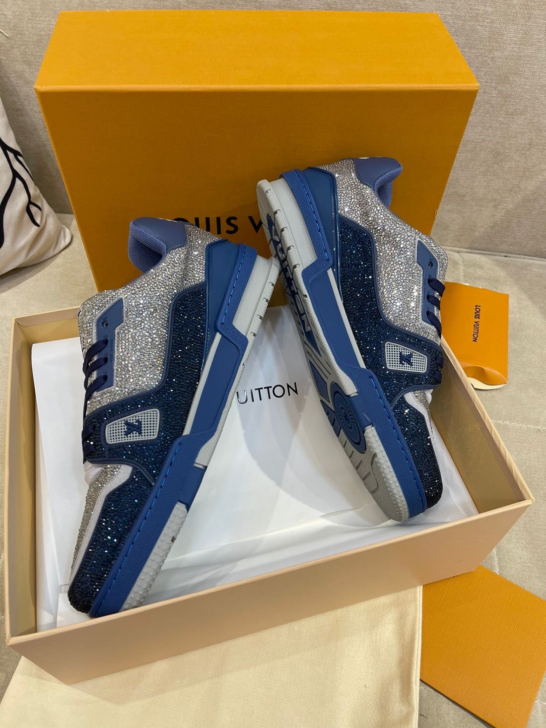 Louis Vuitton Crystal Covered LV Trainer Blue