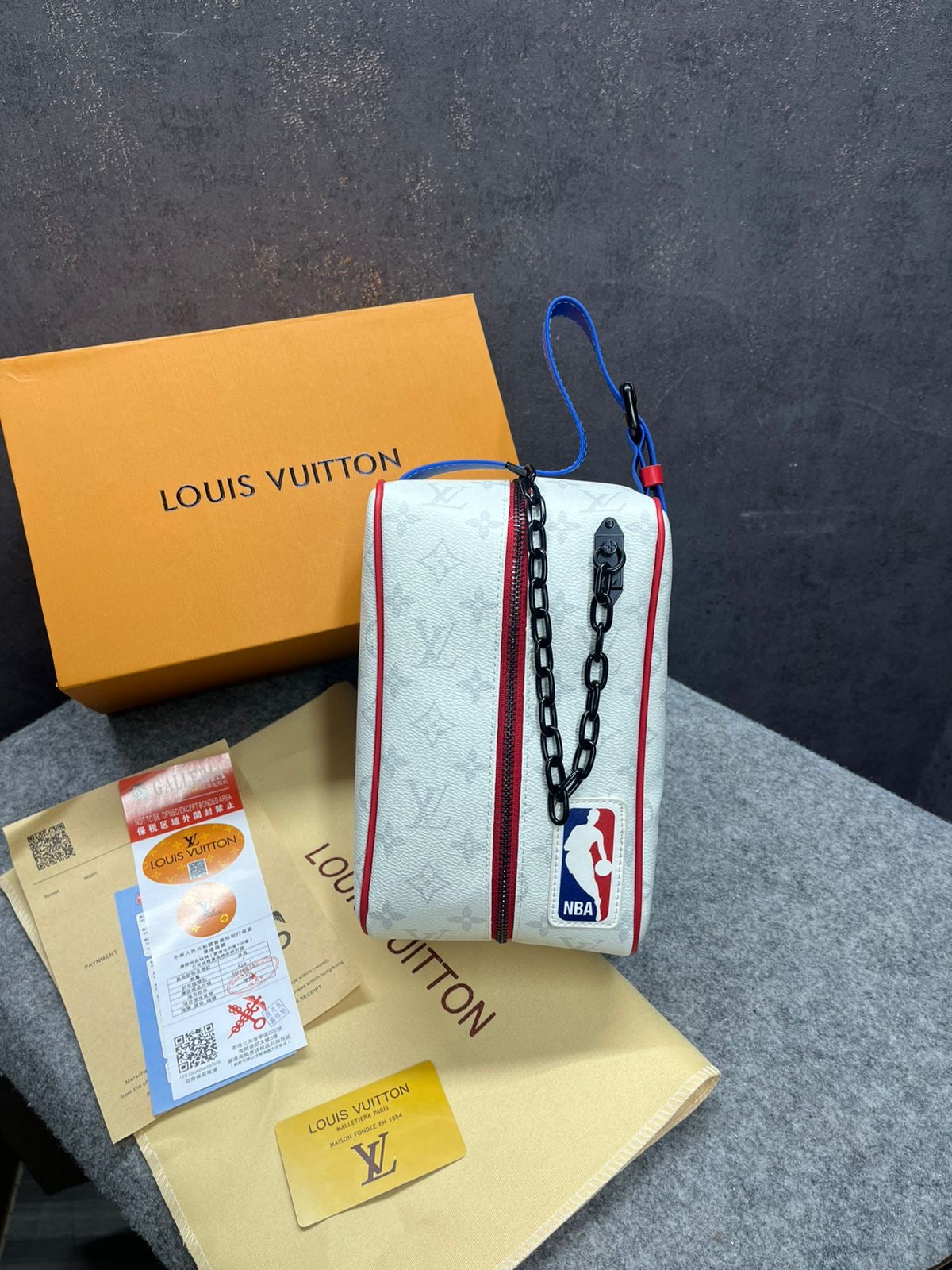 Louis Vuitton X Nba Cloakroom Dopp Kit Monogram Lv With OG Box & Dust Bag White