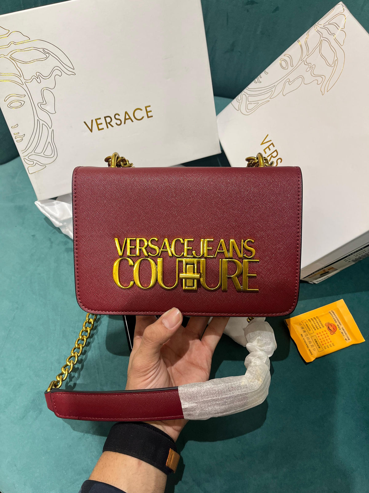 Versace Jeans Couture Saffiano Lock Crossbody Bag