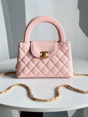 Chanel Mini EKelly Top Handle Bag Diamond Quilted CC Turn Bag Pink