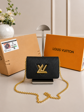 Louis Vuitton Twist MM Bag Crafted Epi Leather Sling Chain Strap Black