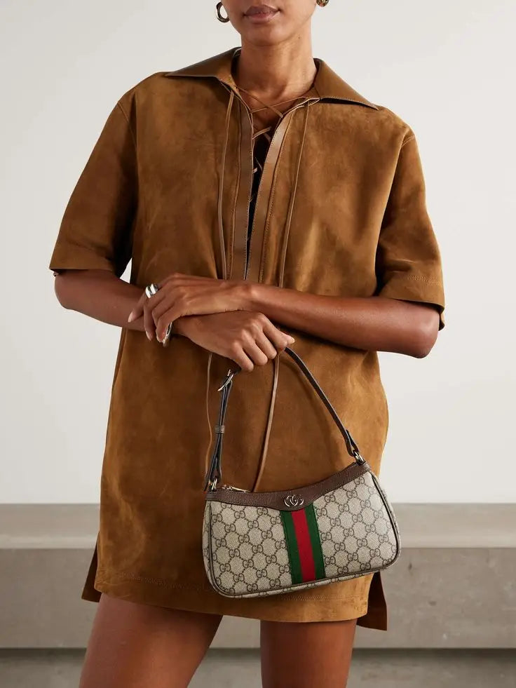 Gucci Ophidia Shoulder Bag Leather-Trimmed Coated Canvas Jacquard Shoulder Bag
