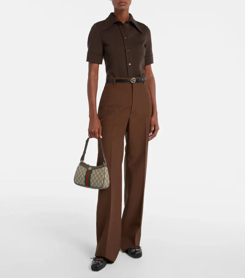 Gucci Ophidia Shoulder Bag Leather-Trimmed Coated Canvas Jacquard Shoulder Bag