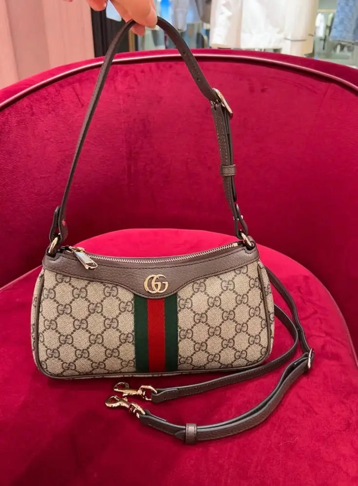 Gucci Ophidia Shoulder Bag Leather-Trimmed Coated Canvas Jacquard Shoulder Bag