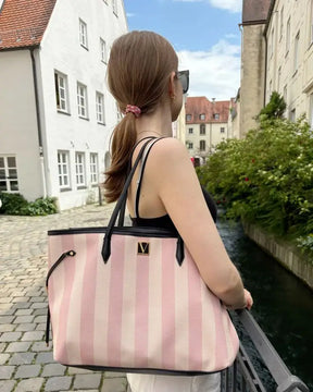 Victoria Secret The Victoria Large Tote Bag With Card Holder Keychain Pink White