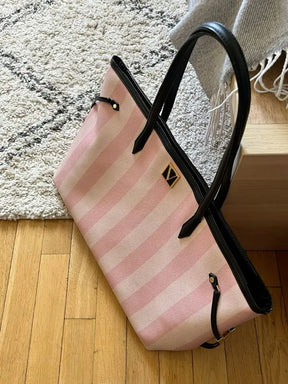 Victoria Secret The Victoria Large Tote Bag With Card Holder Keychain Pink White