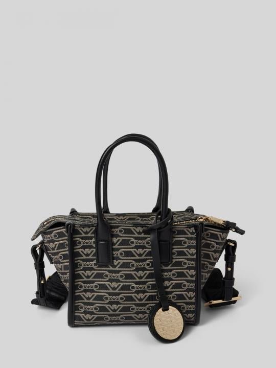 Emporio armani monogram-jacquard gold-tone logo charm tote bag