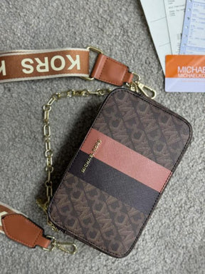 Michael Kors Jet Set Signature Logo Striped Small Crossbody Bag