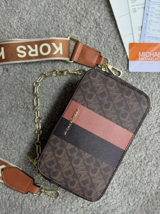 Michael Kors Jet Set Signature Logo Striped Small Crossbody Bag