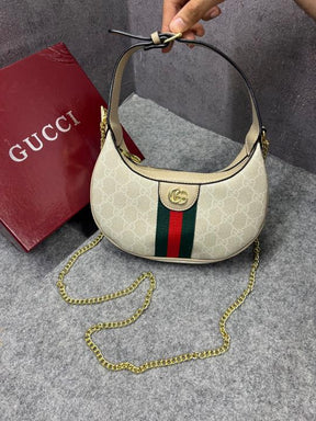 Gucci Ophidia Half Moon Small White Supreme Canvas Bag