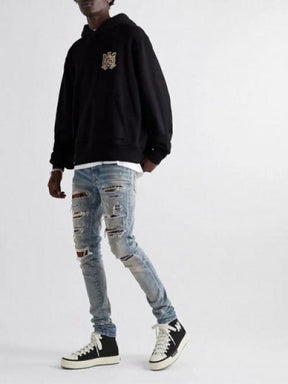 AMIRRI Ma court leather trimmed canvas high top sneakers black