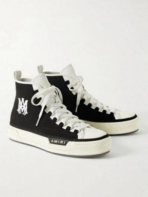 AMIRRI Ma court leather trimmed canvas high top sneakers black