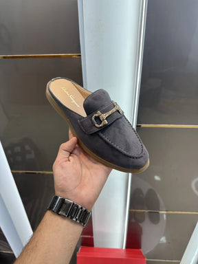 Salvatore_Ferragamo Blue Premium Suede Leather Slip-On Mules