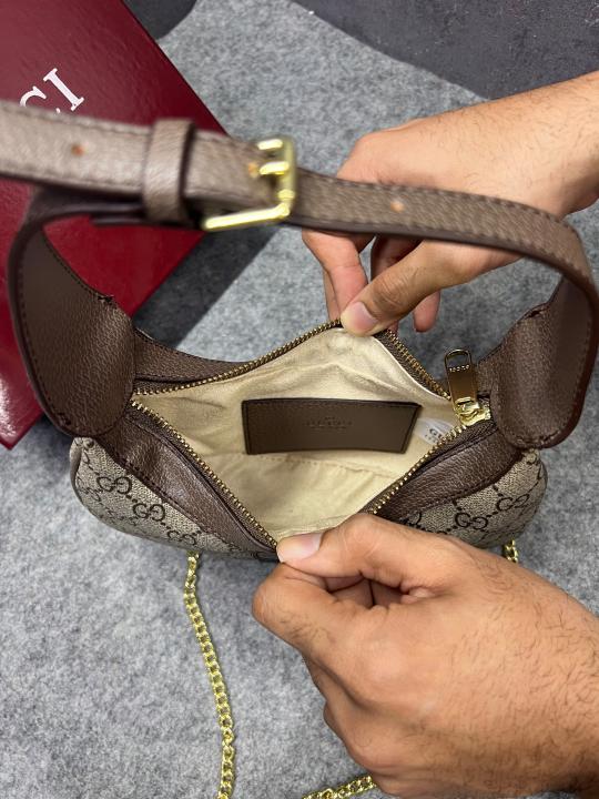 Gucci Ophidia Half Moon Small Brown Supreme Canvas Bag