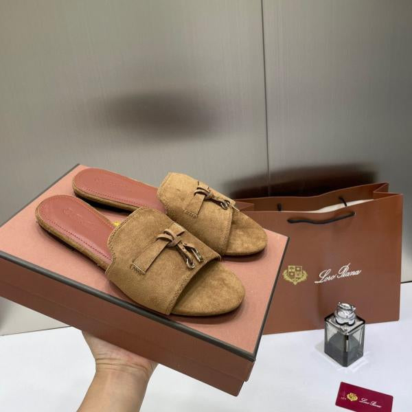 Loro Piana Summer Charms Apricot suede Flat Slides