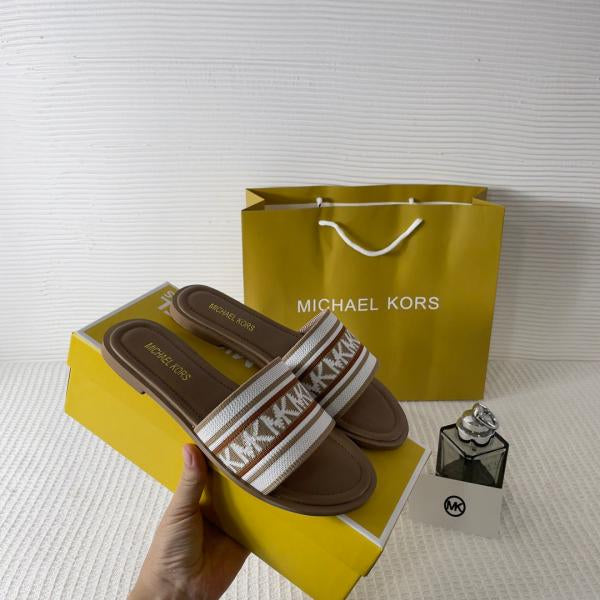 Michael_Kors_MK_Sadler_Slide_Flats_Brown_Monogram_Fabric_Strap