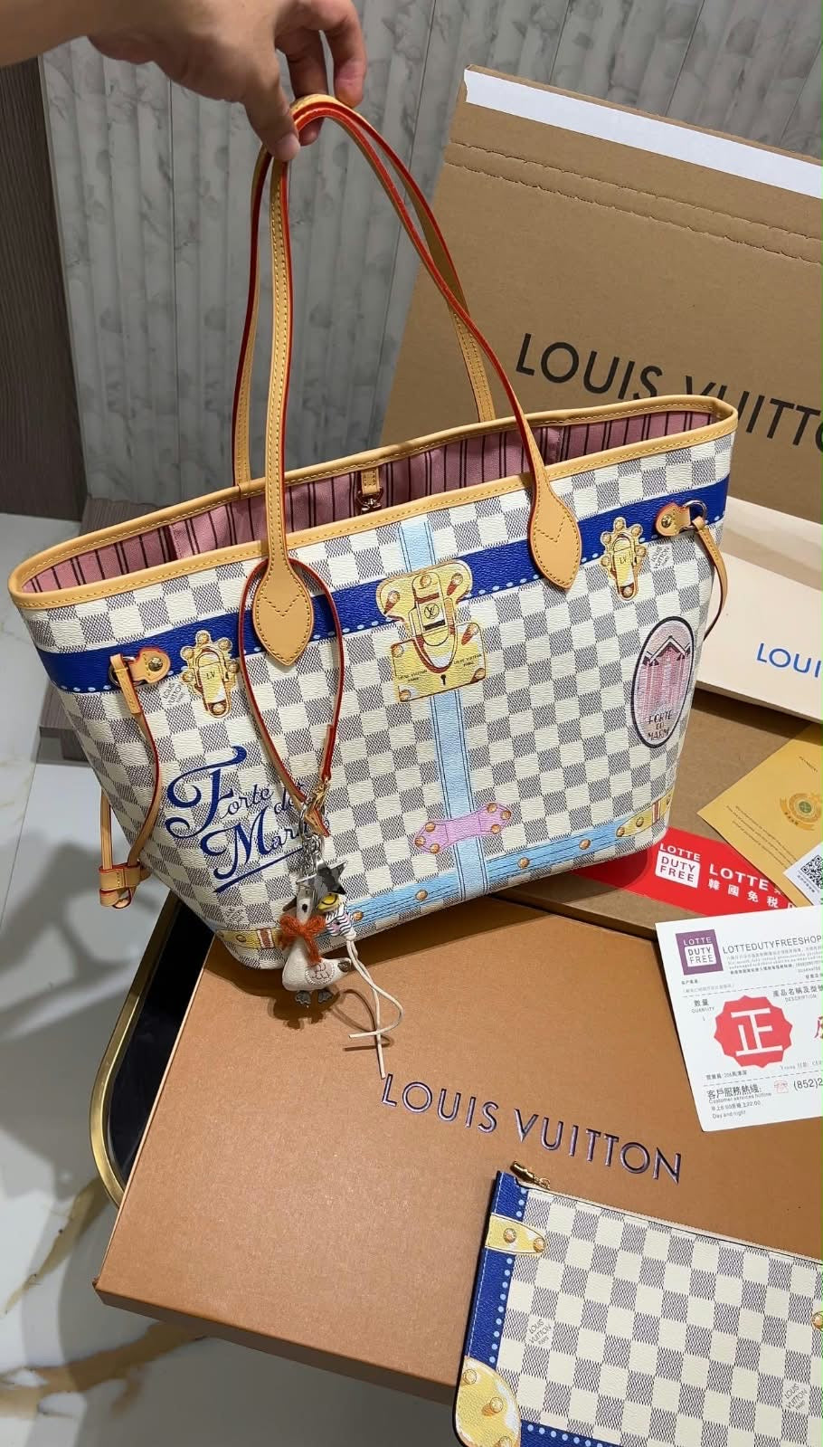Louis Vuitton Neverfull Damier Azur Summer Trunks Forte dei Marmi MM Beige Lining