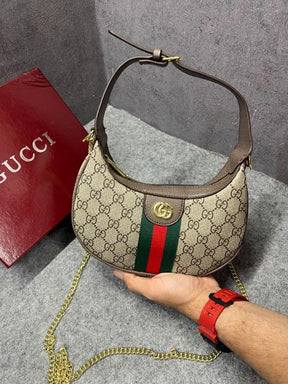 Gucci Ophidia Half Moon Small Brown Supreme Canvas Bag
