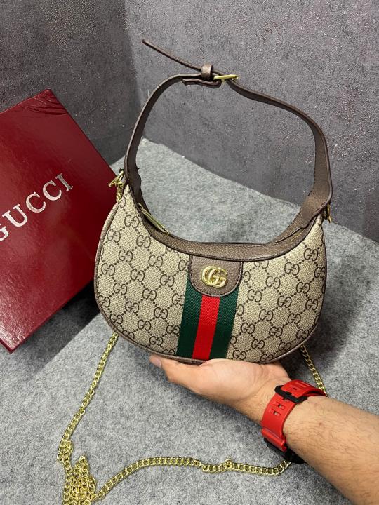 Gucci Ophidia Half Moon Small Brown Supreme Canvas Bag