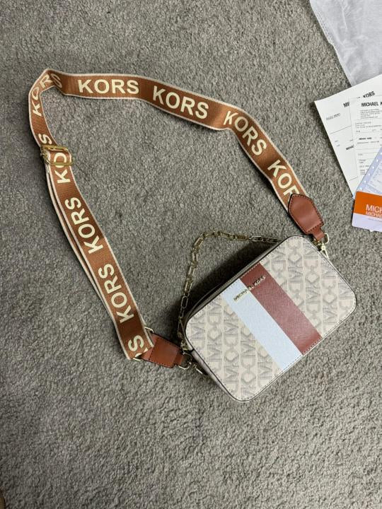 Michael Kors Jet Set Signature Logo Striped Small Crossbody Bag