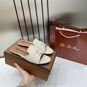 Loro Piana Summer Charms Apricot suede Flat Slides