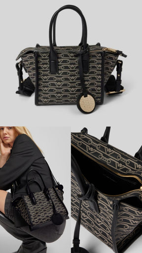 Emporio armani monogram-jacquard gold-tone logo charm tote bag
