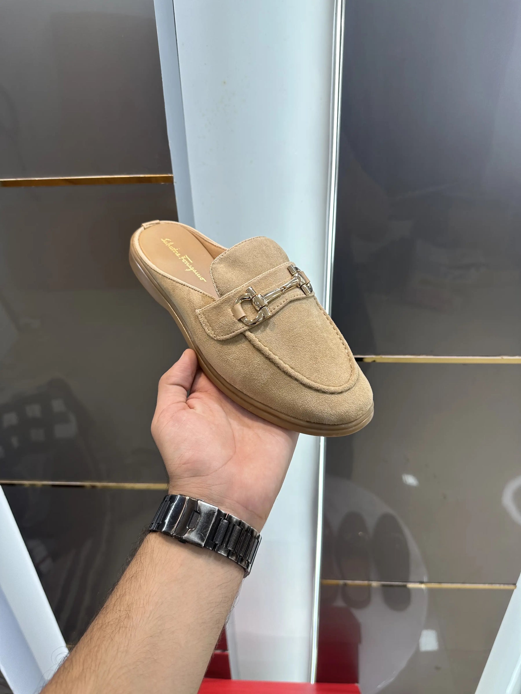Salvatore_Ferragamo Blue Premium Suede Leather Slip-On Mules
