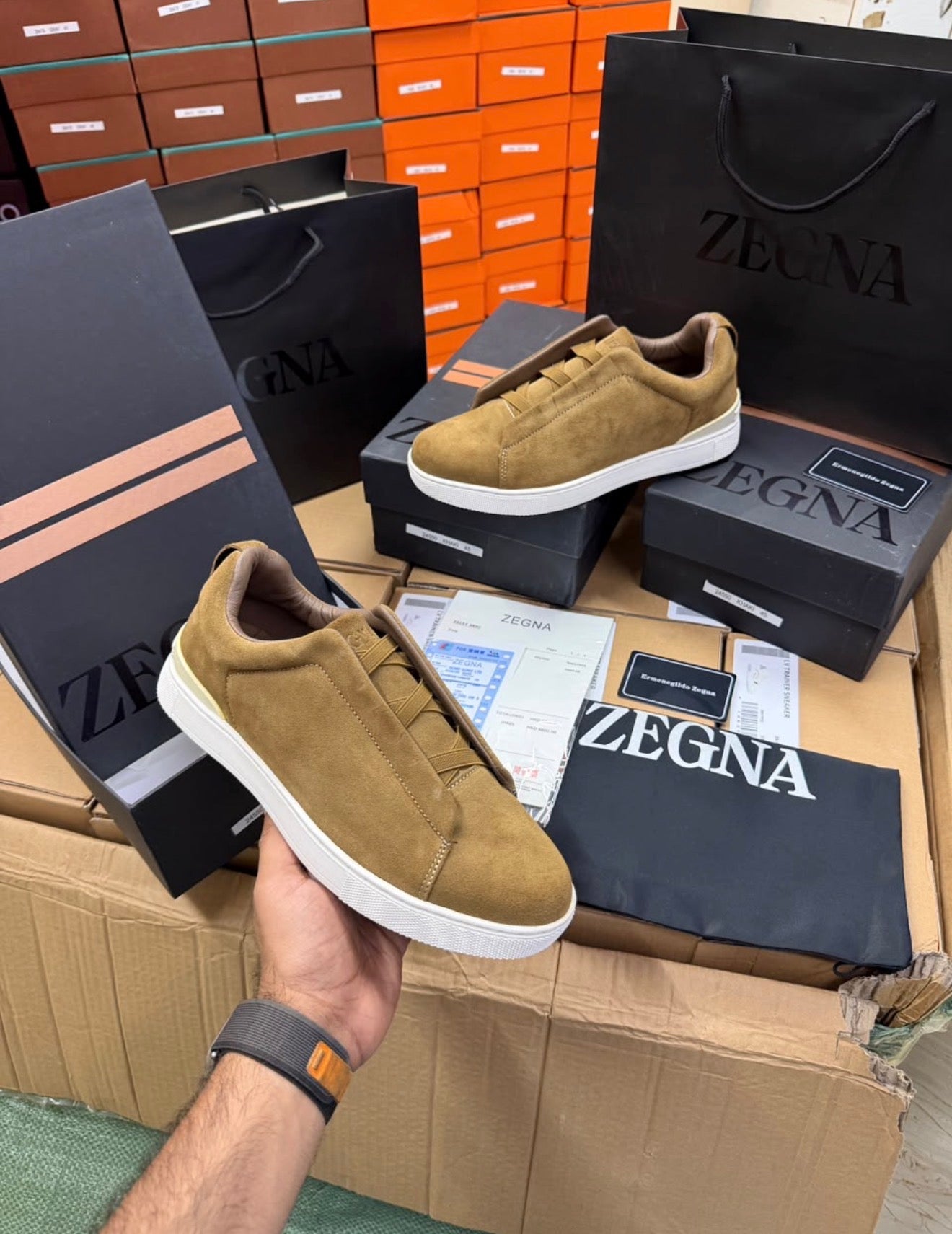 Zegna Brown Triple stitch sneaker