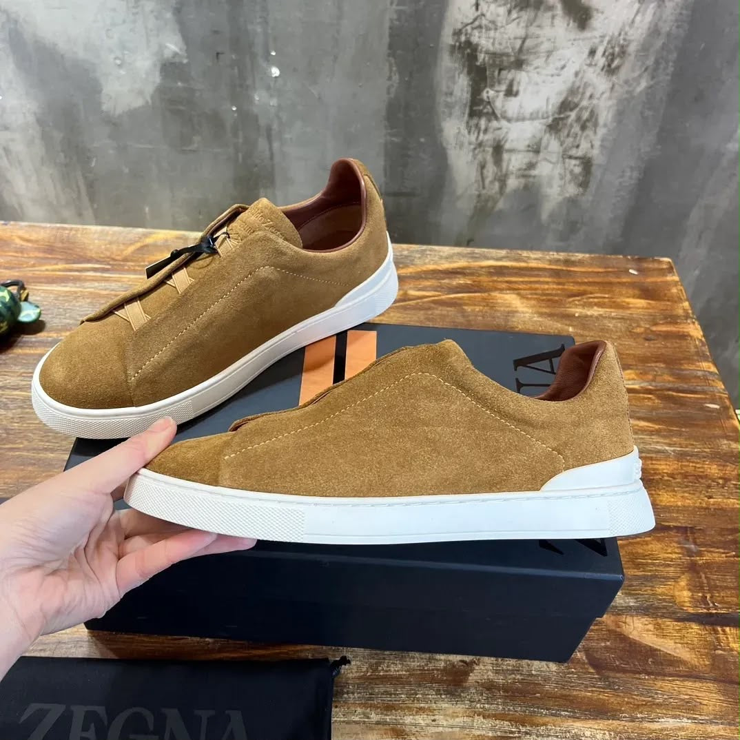 Zegna Brown Triple stitch sneaker