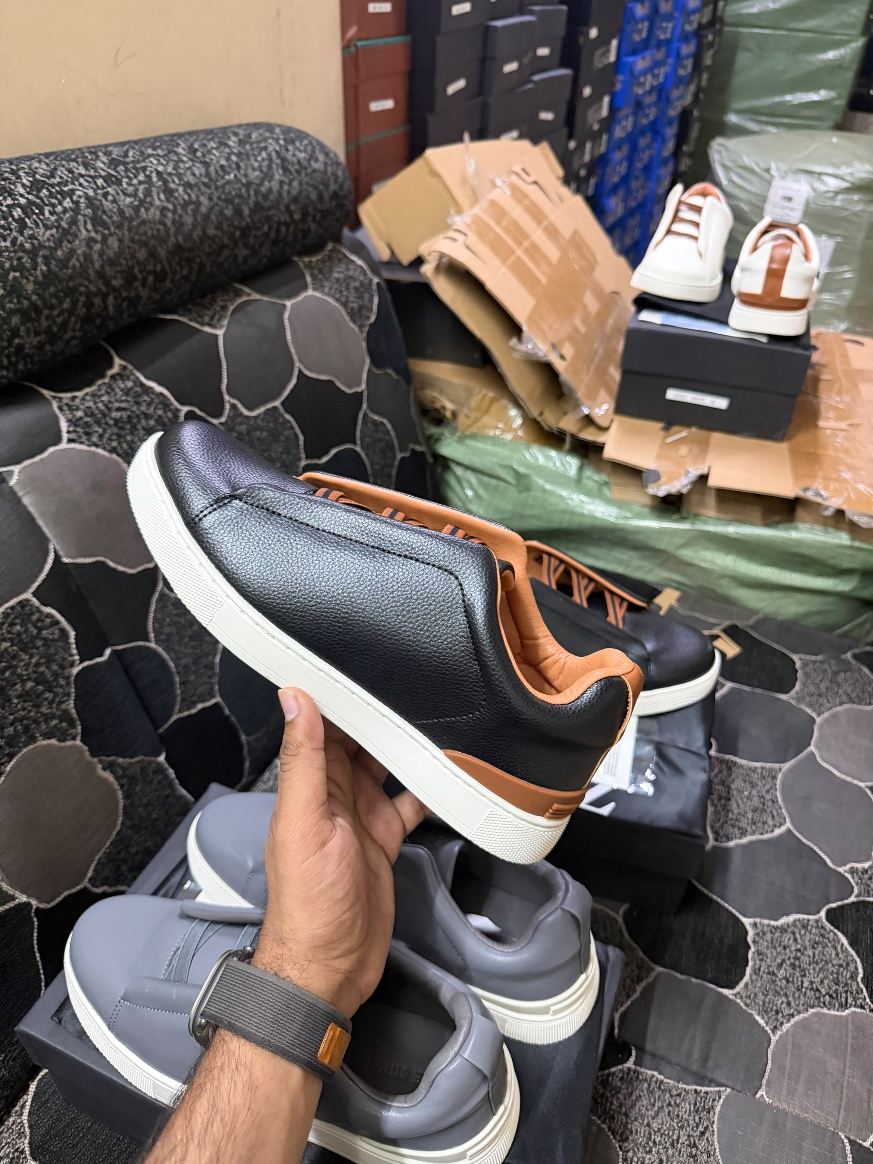 Zegna Black Triple stitch sneaker