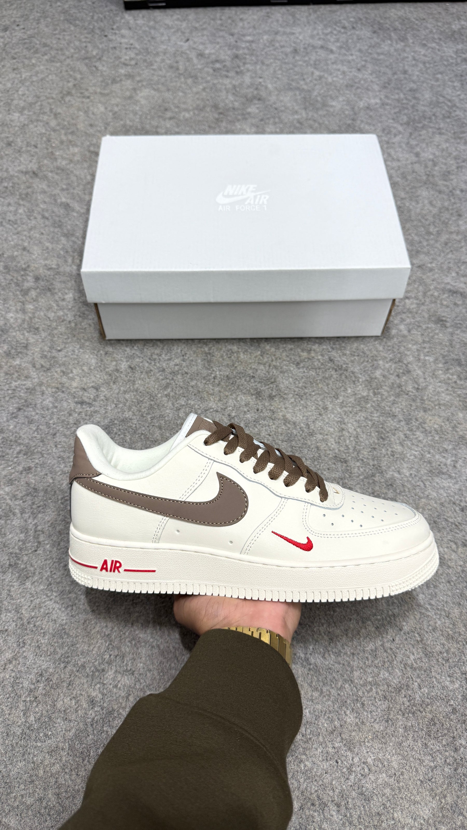 Air Force 1 'Milk Coffee / Mini Red Swoosh'