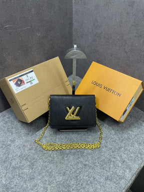 Louis Vuitton Twist MM Bag Crafted Epi Leather Sling Chain Strap Black