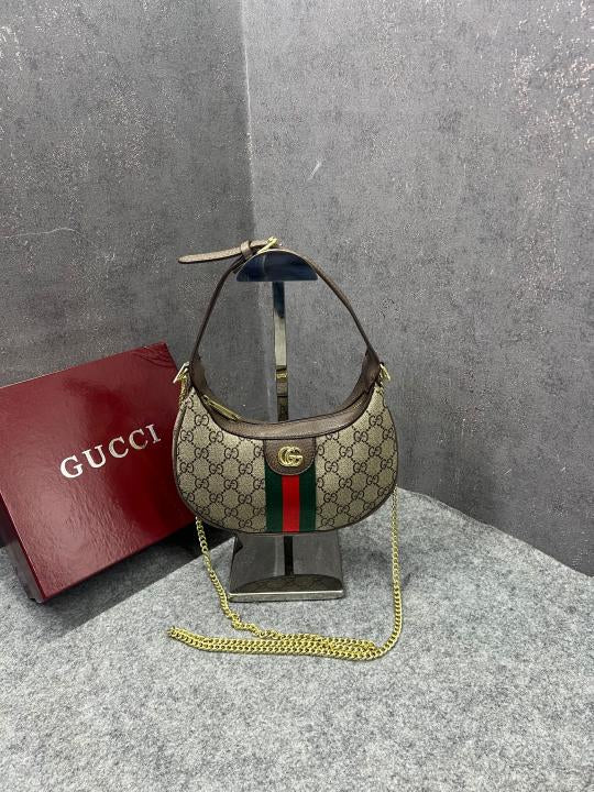 Gucci Ophidia Half Moon Small Brown Supreme Canvas Bag