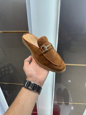 Salvatore_Ferragamo Blue Premium Suede Leather Slip-On Mules