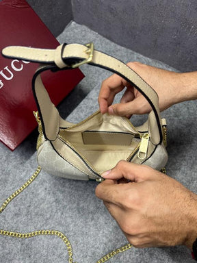 Gucci Ophidia Half Moon Small White Supreme Canvas Bag
