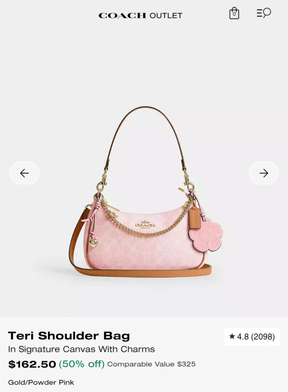 Coach Teri Shoulder Bag Signature Canvas with Flower Charms Chain Powder Pink
