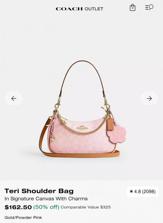 Coach Teri Shoulder Bag Signature Canvas with Flower Charms Chain Powder Pink