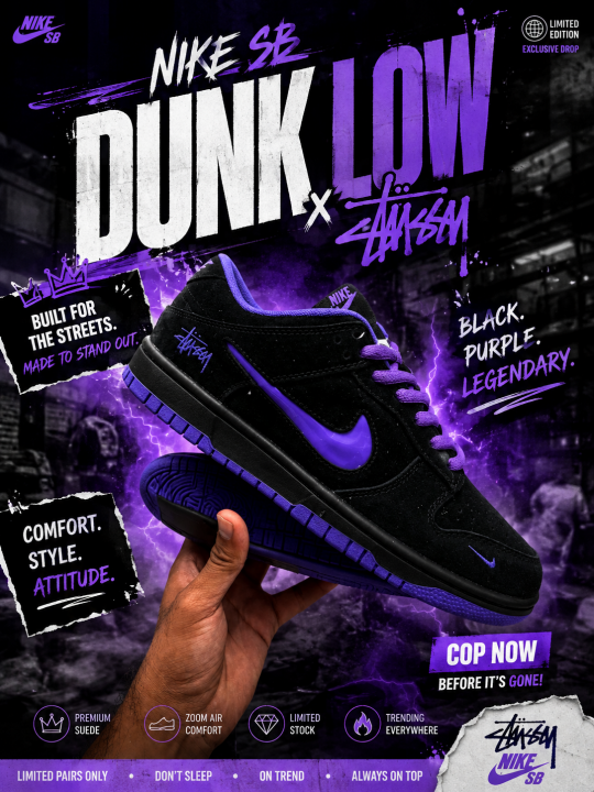 Nike Sb Dunk Low X Stussy Purple