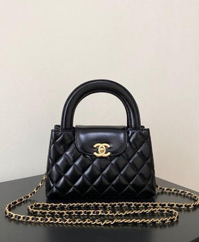 Chanel Mini EKelly Top Handle Bag Diamond Quilted CC Turn Bag Black